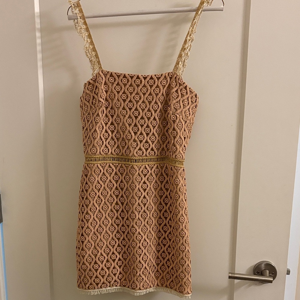 Alexis Pink Lace Mini Dress with Cream Straps